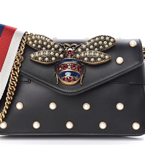 gucci embossed bee bag|gucci black bag with pearls.